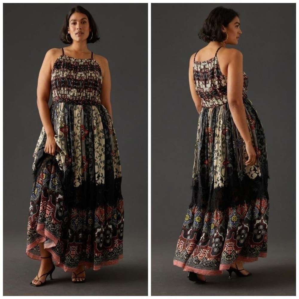 NWT Anthropologie Bhanuni by Jyoti Bohemian Sleeveless Tiered Maxi Dress Sz 14